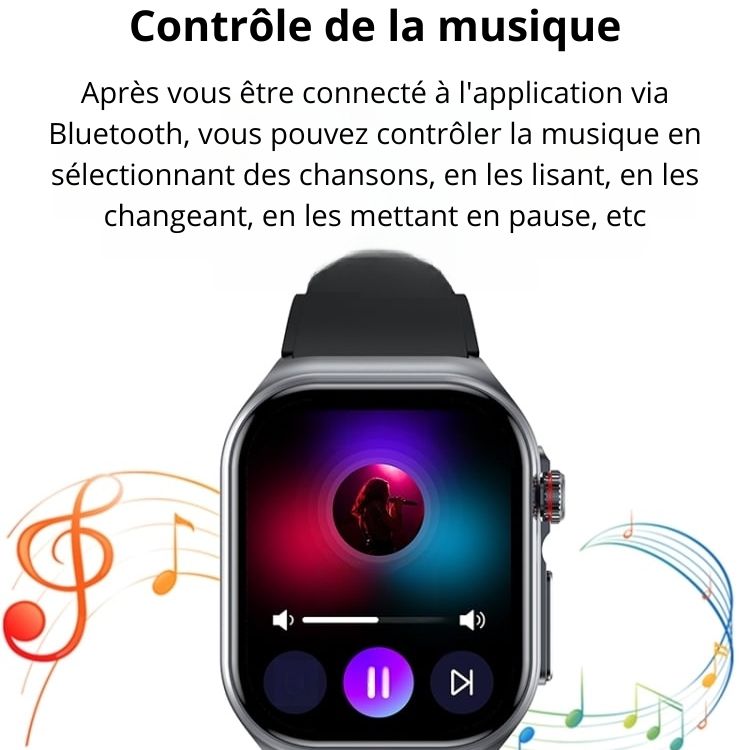 Montre intelligente étanche IP68 avec bracelet en silicone de 2,04 pouces ET585, prise en charge de la mesure de la composition sanguine/ECG