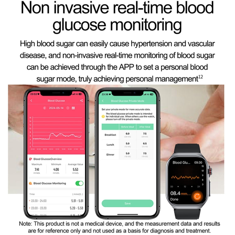 Montre intelligente étanche IP68 avec bracelet en silicone de 2,04 pouces ET585, prise en charge de la mesure de la composition sanguine/ECG