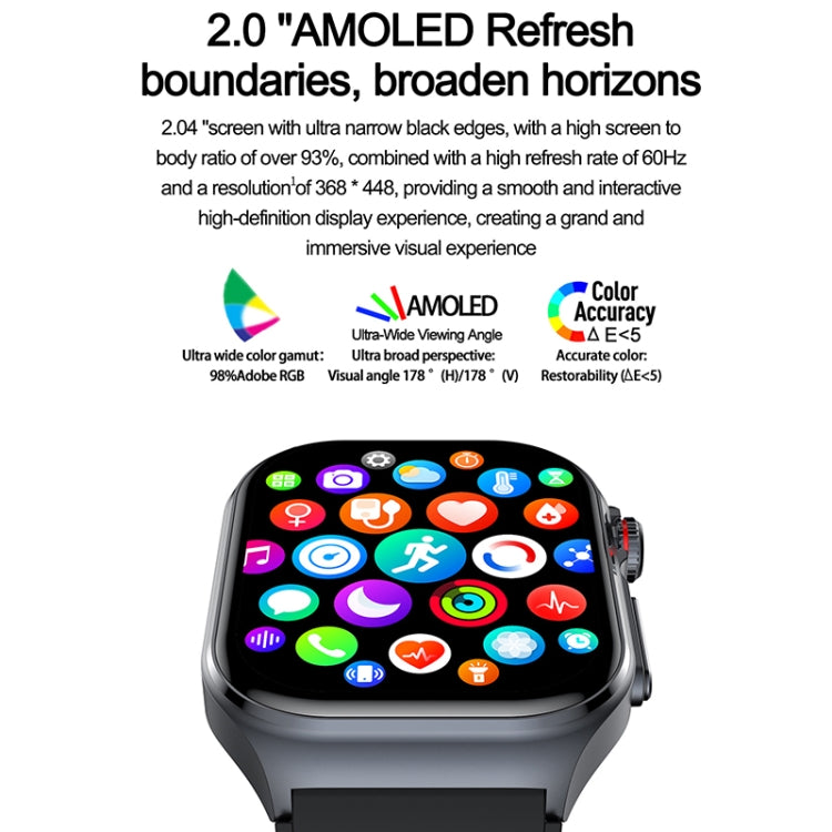 Montre intelligente étanche IP68 avec bracelet en silicone de 2,04 pouces ET585, prise en charge de la mesure de la composition sanguine/ECG