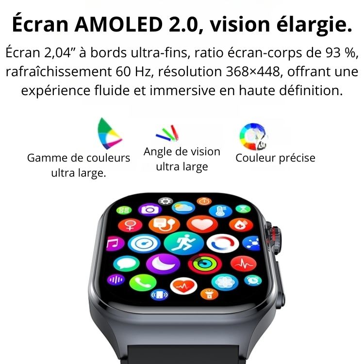 Montre intelligente étanche IP68 avec bracelet en silicone de 2,04 pouces ET585, prise en charge de la mesure de la composition sanguine/ECG