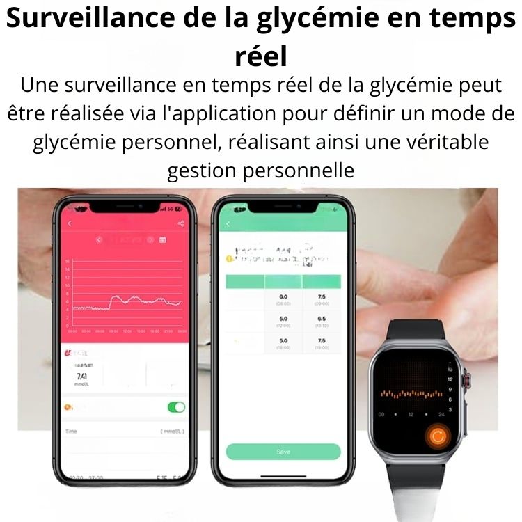 Montre intelligente étanche IP68 avec bracelet en silicone de 2,04 pouces ET585, prise en charge de la mesure de la composition sanguine/ECG